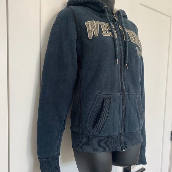 UWO Western Mustangs Navy Blue Vintage / Y2K Zip Up‎ Hoodie Size Small - Picture 3 of 9